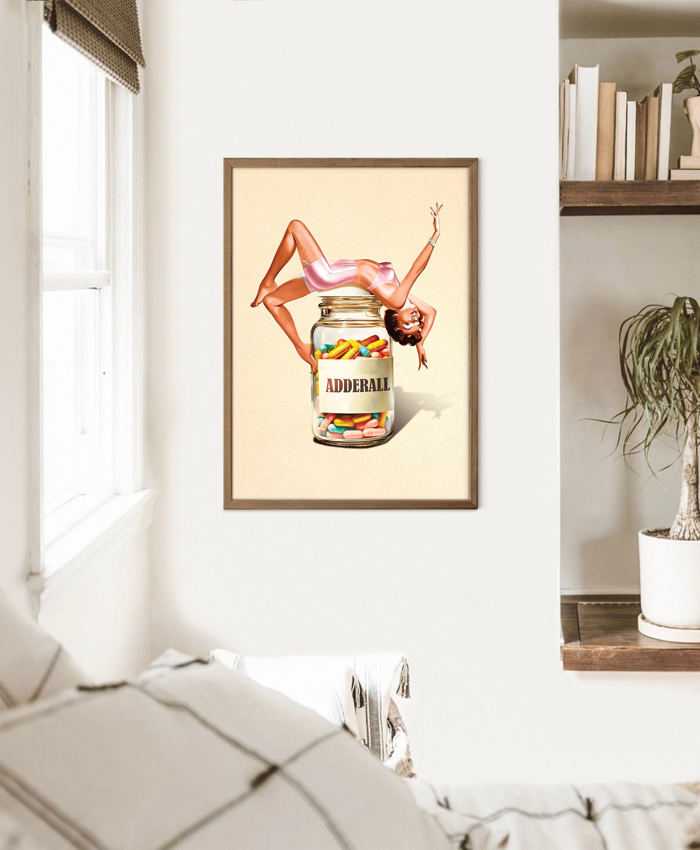 Trippy Surreal Collage Wall Art Print – “Pill of Bliss” Funky Retro Decor