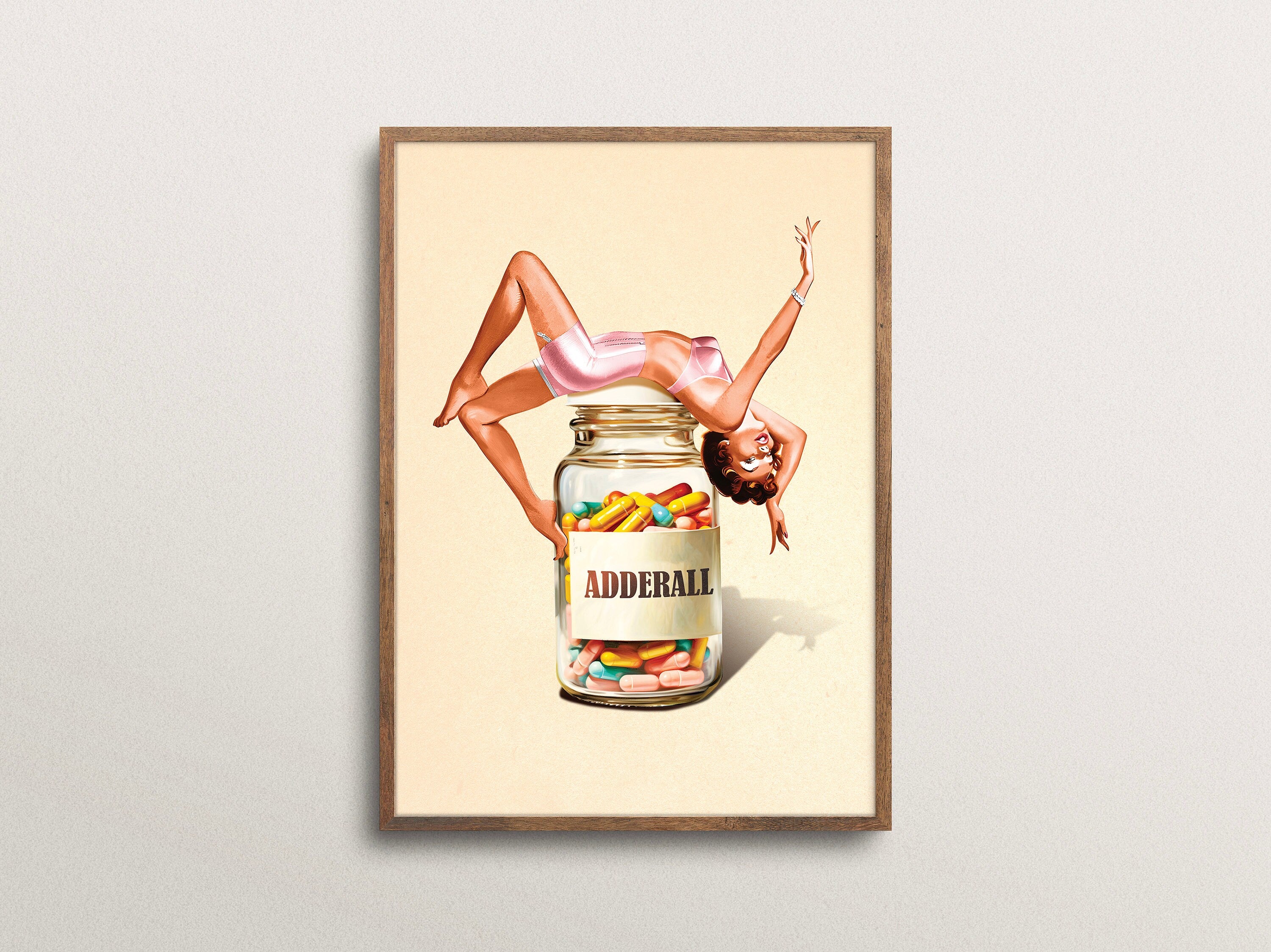 Trippy Surreal Collage Wall Art Print – “Pill of Bliss” Funky Retro Decor