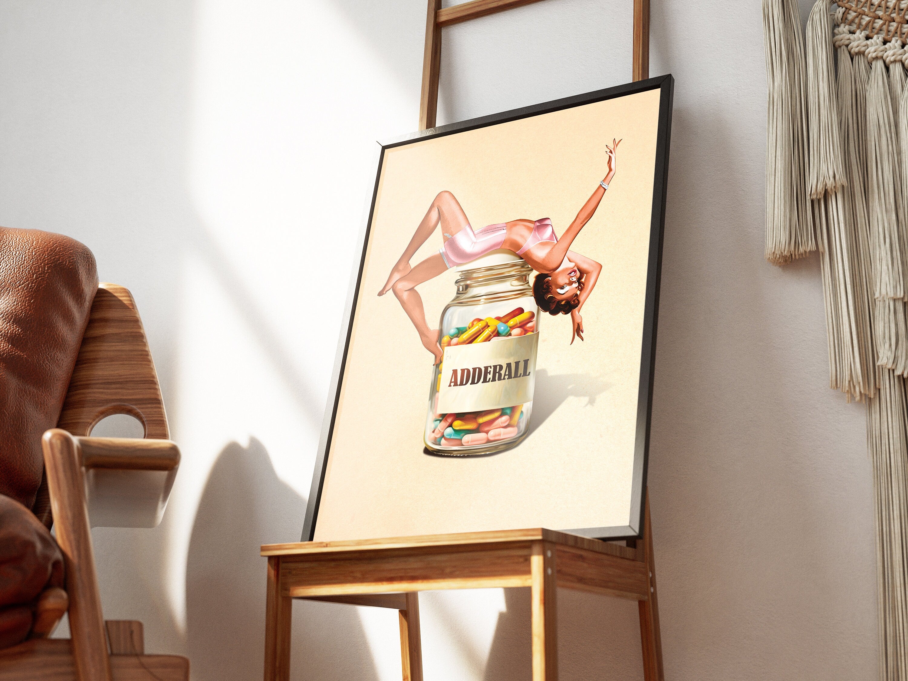 Trippy Surreal Collage Wall Art Print – “Pill of Bliss” Funky Retro Decor