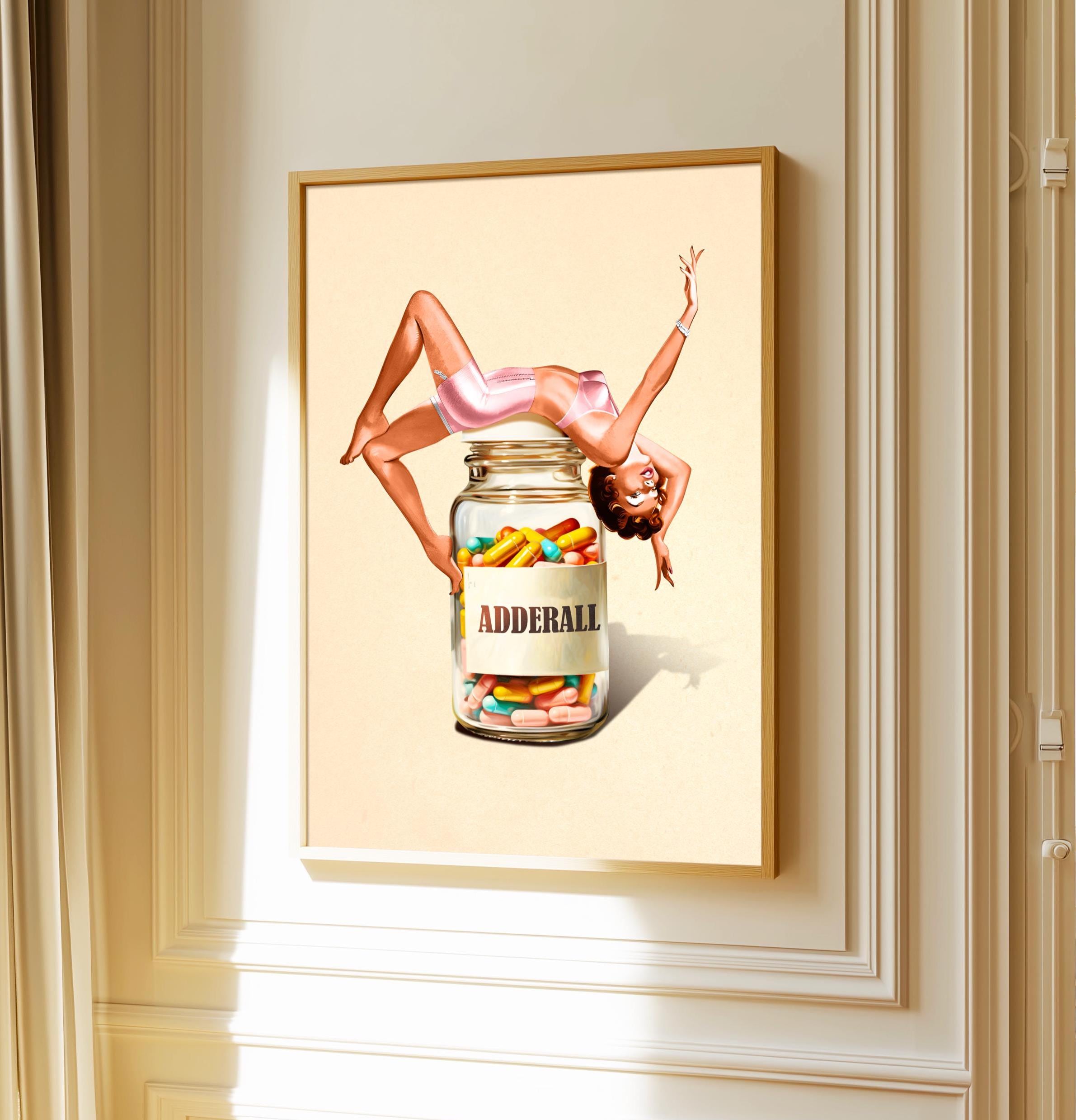 Trippy Surreal Collage Wall Art Print – “Pill of Bliss” Funky Retro Decor