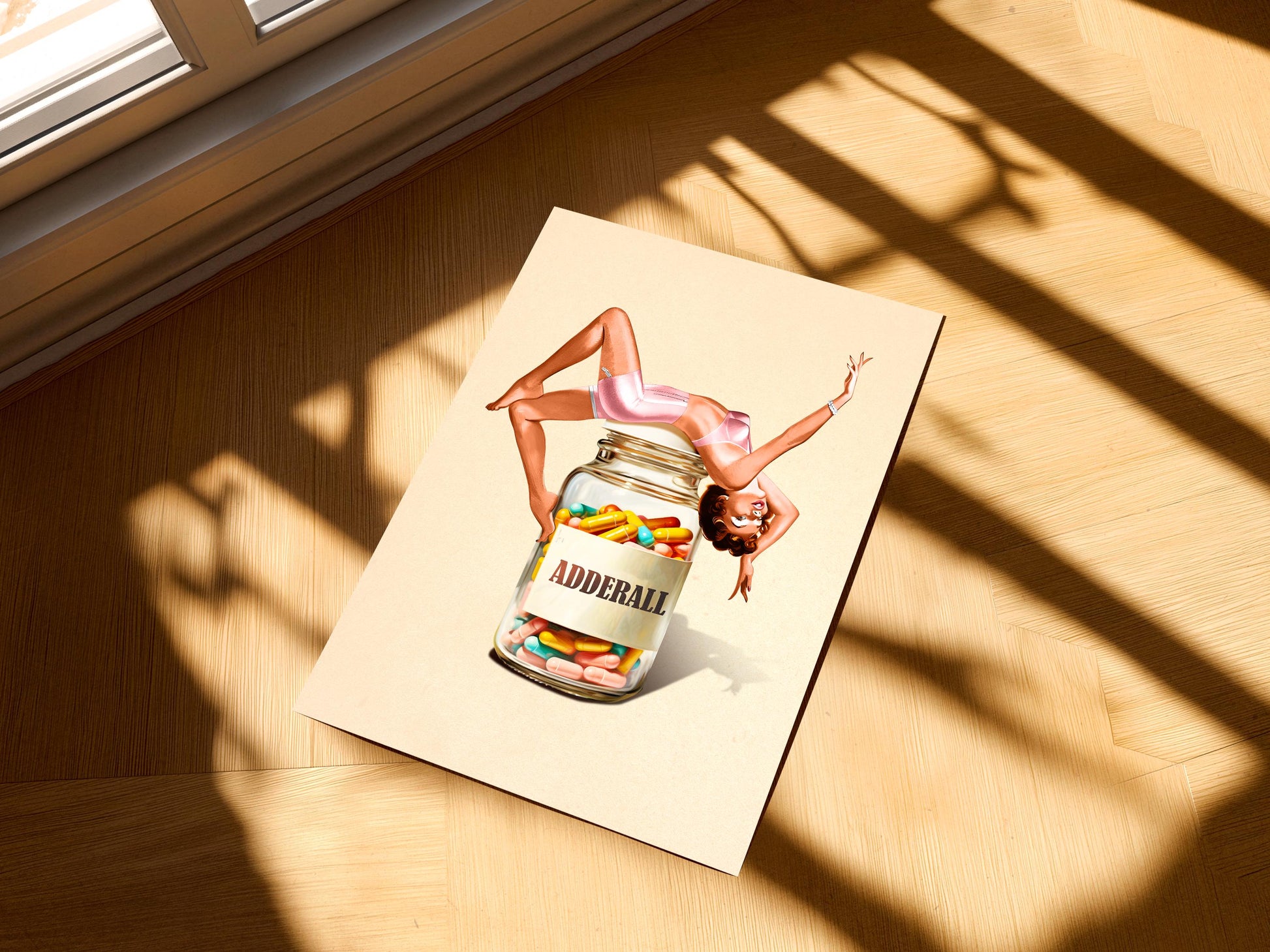 Trippy Surreal Collage Wall Art Print – “Pill of Bliss” Funky Retro Decor