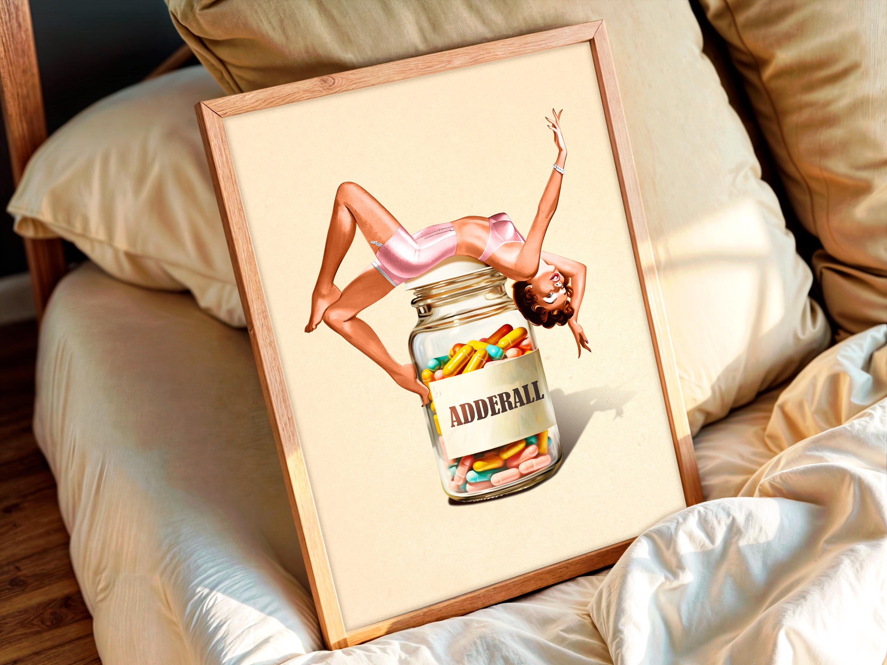 Trippy Surreal Collage Wall Art Print – “Pill of Bliss” Funky Retro Decor