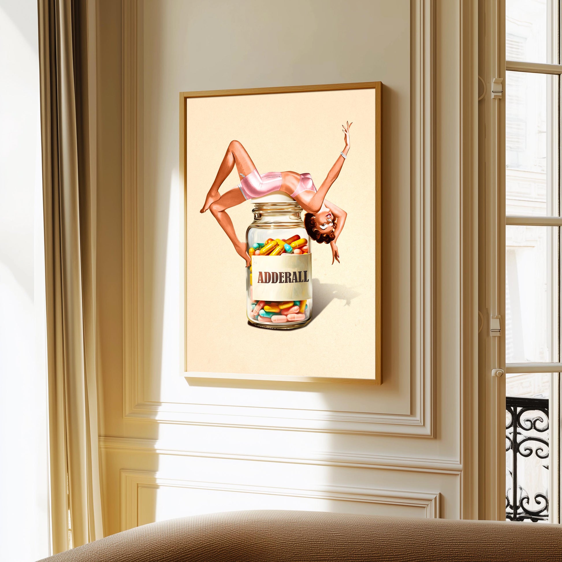 Trippy Surreal Collage Wall Art Print – “Pill of Bliss” Funky Retro Decor