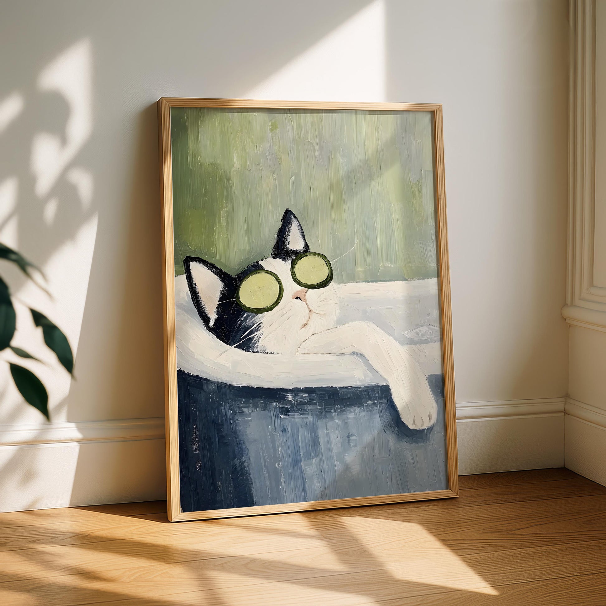 Tuxedo Cat Bathtub Wall Art Print – Funny Spa Cat Bathroom Decor