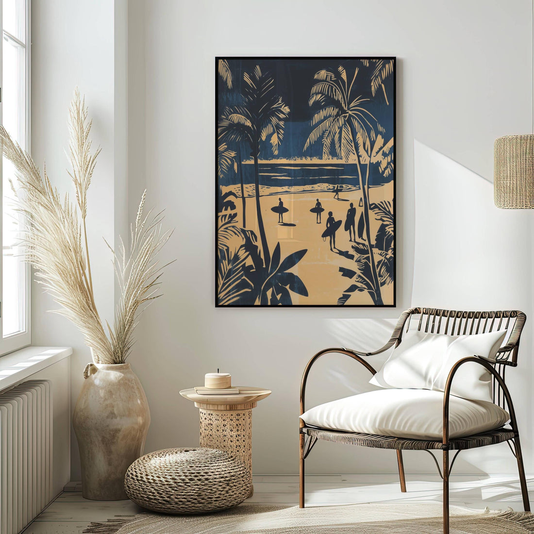 Vintage Surfing Wall Art Print – Tropical Palm Beach Coastal Decor Poster