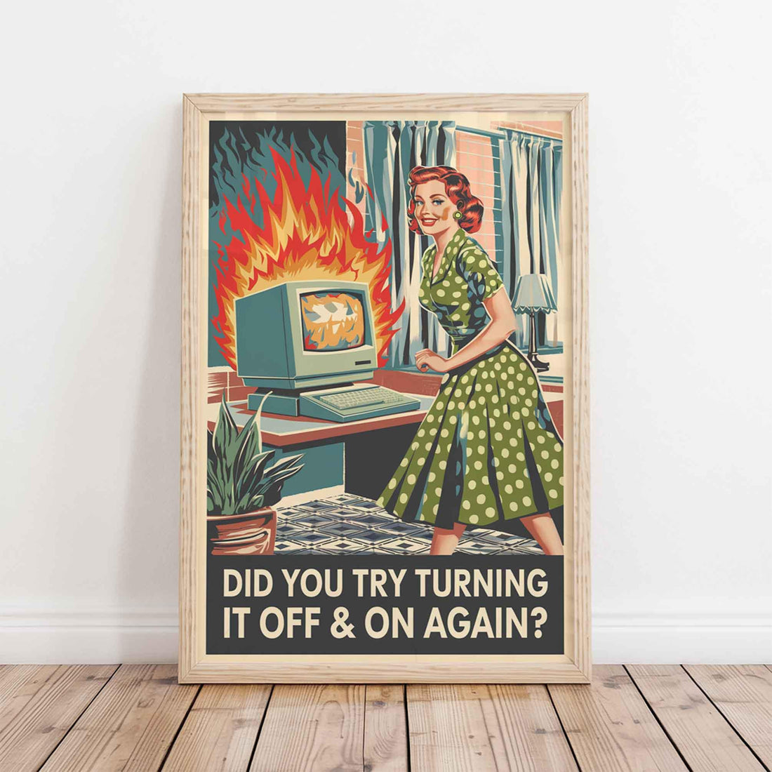 Vintage Tech Support Wall Art Poster – 1950s Woman Funny IT Office Decor