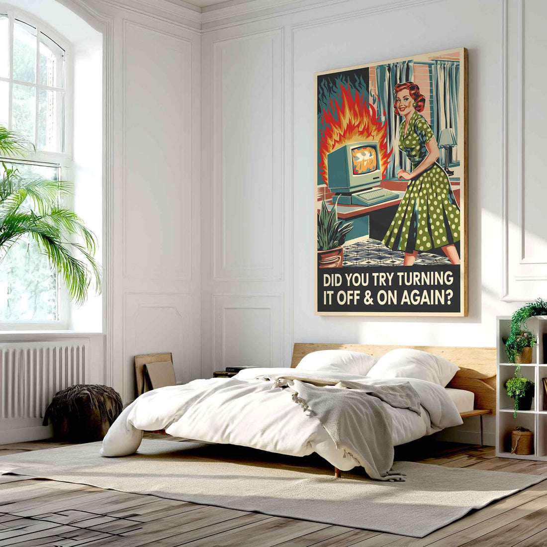 Vintage Tech Support Wall Art Poster – 1950s Woman Funny IT Office Decor