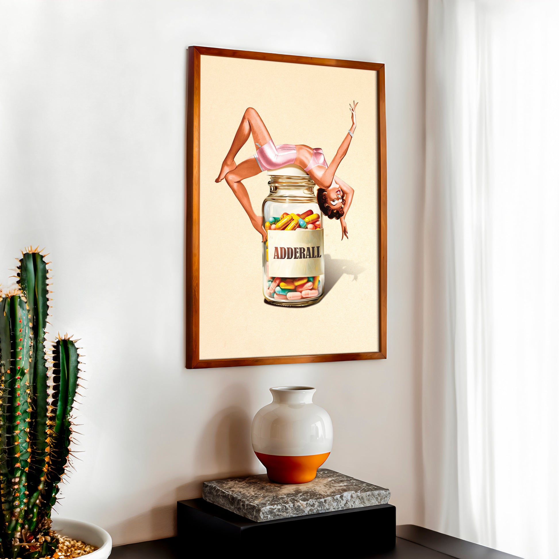 Trippy Surreal Collage Wall Art Print – “Pill of Bliss” Funky Retro Decor