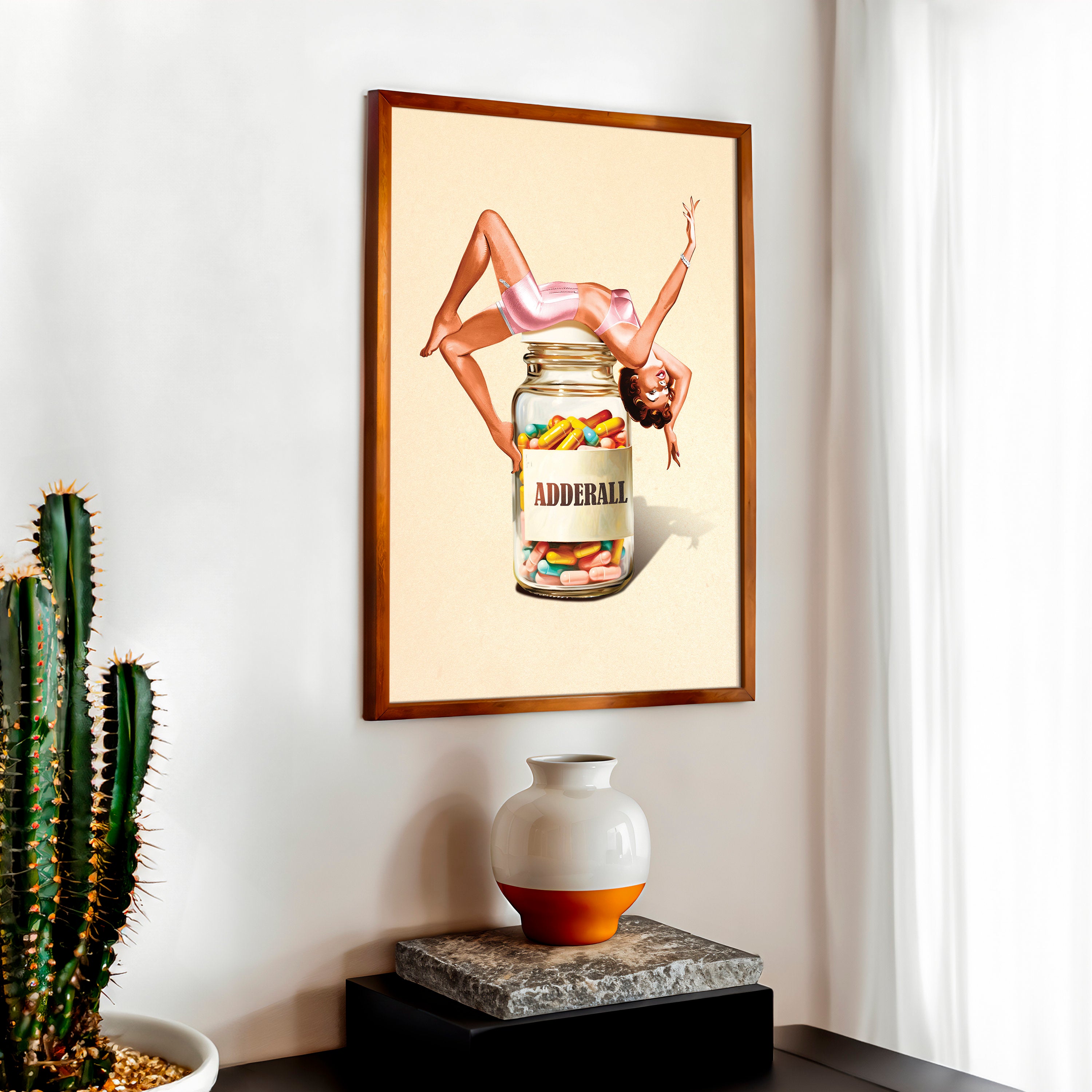 Trippy Surreal Collage Wall Art Print – “Pill of Bliss” Funky Retro Decor